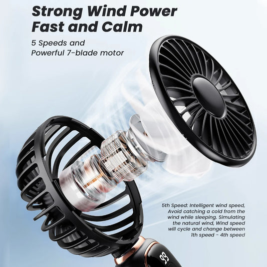 coldsky Portable Handheld Fan 4000mAh Battery Operated Fan 5 Speed with LED Display Handheld/Neck/Desk 3 in 1 Personal Small Fan