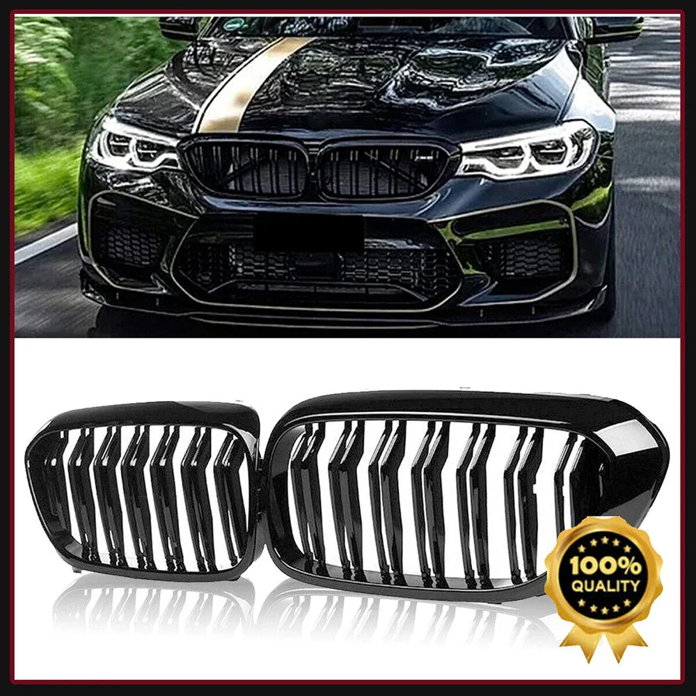 1 Pair Grille For BMW G30 G31 5 Series Sport M5 Front Kidney Dual Slats Racing Grill Gloss Black Replacement Part Double Line