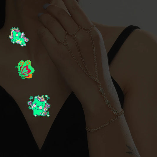 5 Sheets Luminous Tattoo Stickers Colorful Animal Mermaid Dinosaur Temporary Tattoos for Hand Body Fake Tattoo Waterproof
