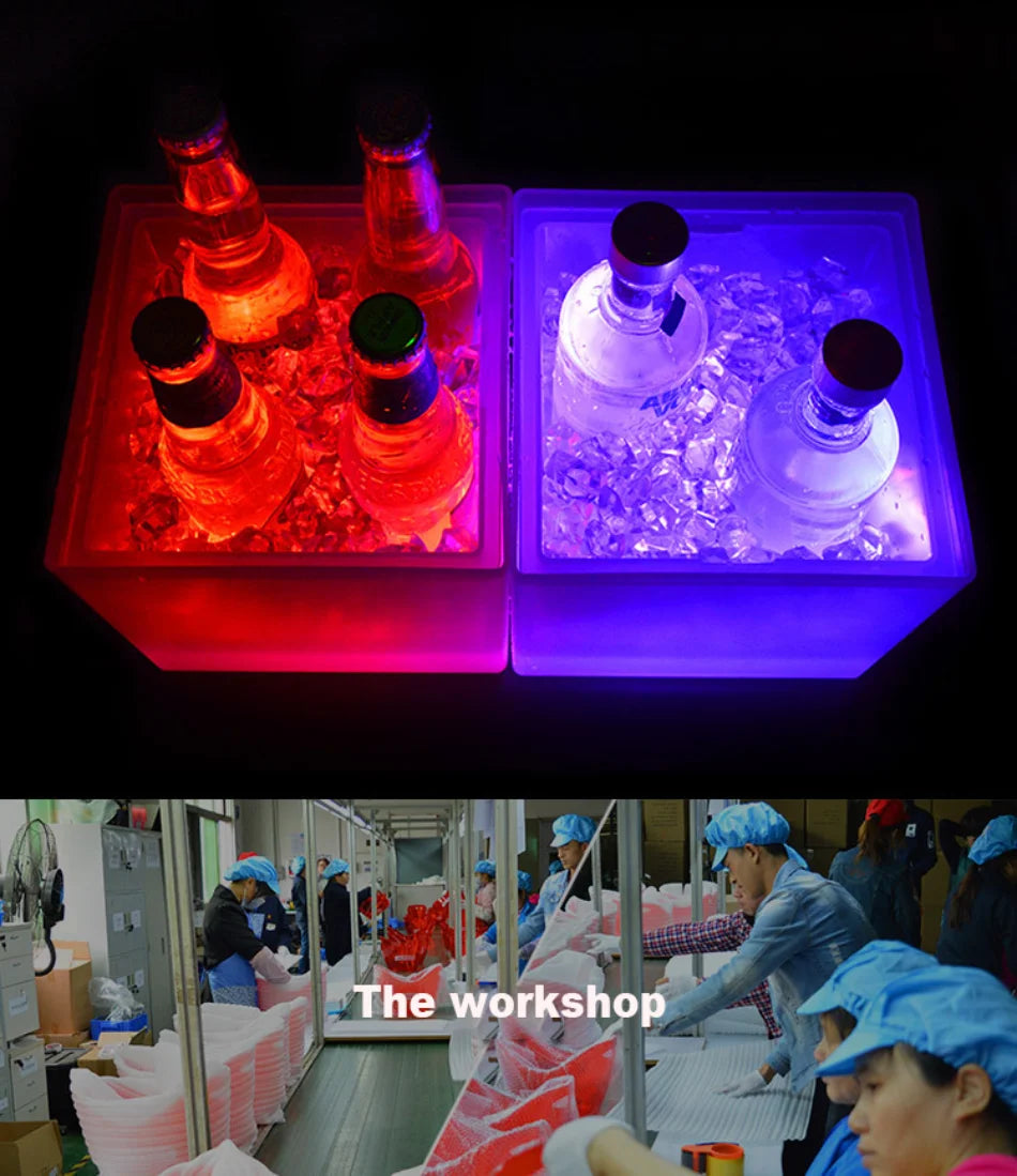 LED Ice Bucket 3.5L Colorful Cooler Bucket Double Layer Square Ice Tray Bar Nightclub Light Up Champagne Whiskey Beer Bucket