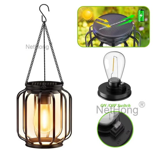 Solar Powered LED Hanging Lanterns Lights Waterproof Outdoor Lawn Lamps~Gardens