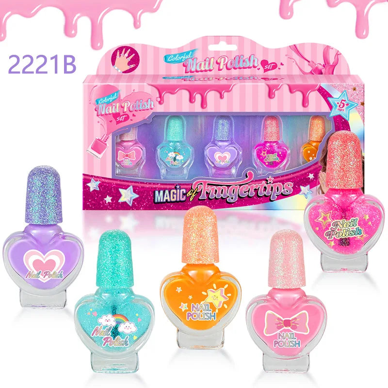 Children's Nail Polish Set 5 Color Safe Non-toxic Water-based Peelable Girls Princess Dress Up Play House DIY Nail Art Toys