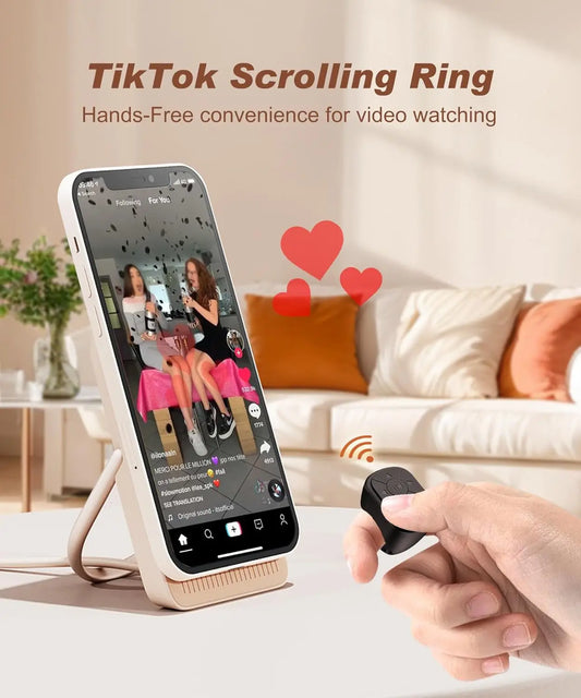 Tiktok Scrolling Ring Tiktok Remote Control, Bluetooth Page-Turning Ring Scroll Device for iPhone and Ipad, with Camera Shutter, Short Video and Music Remote Control Functions, Compatible with Ios and Android Phones