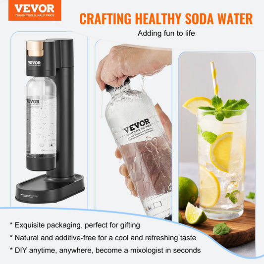 VEVOR Sparkling Water Maker Soda Machine for Home Carbonating Seltzer Water Starter Kit w/ Mainstream Screw-in 60L CO2 Cylinder