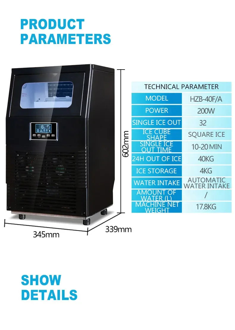 Fully Automatic Cubic Ice Maker, Water Inlet Brake Ice Maker, Desktop Commercial Mini Device
