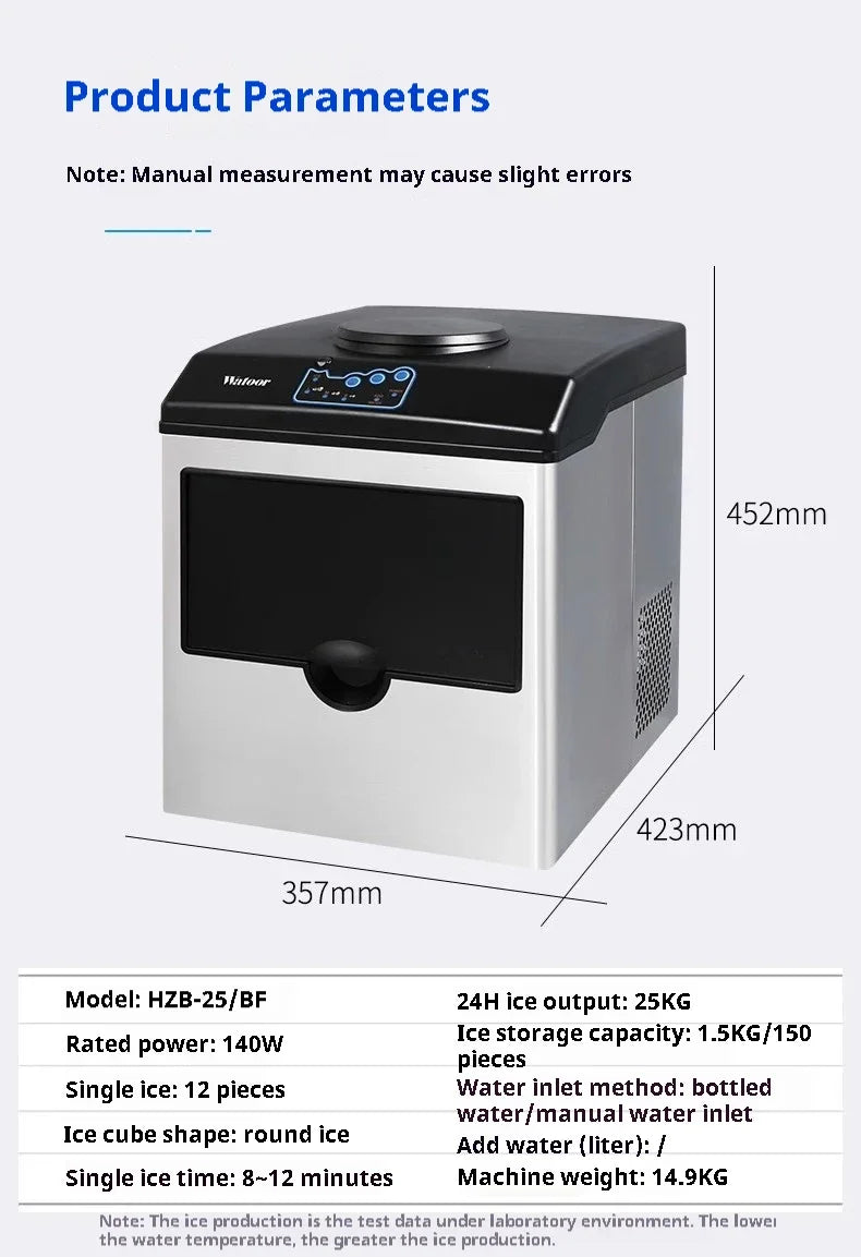 Bullet Ice Maker Electric Commercial or Homeuse Countertop Automatic Making Machine Cube Making Machine Round 25kg 1.5KG/150pcs