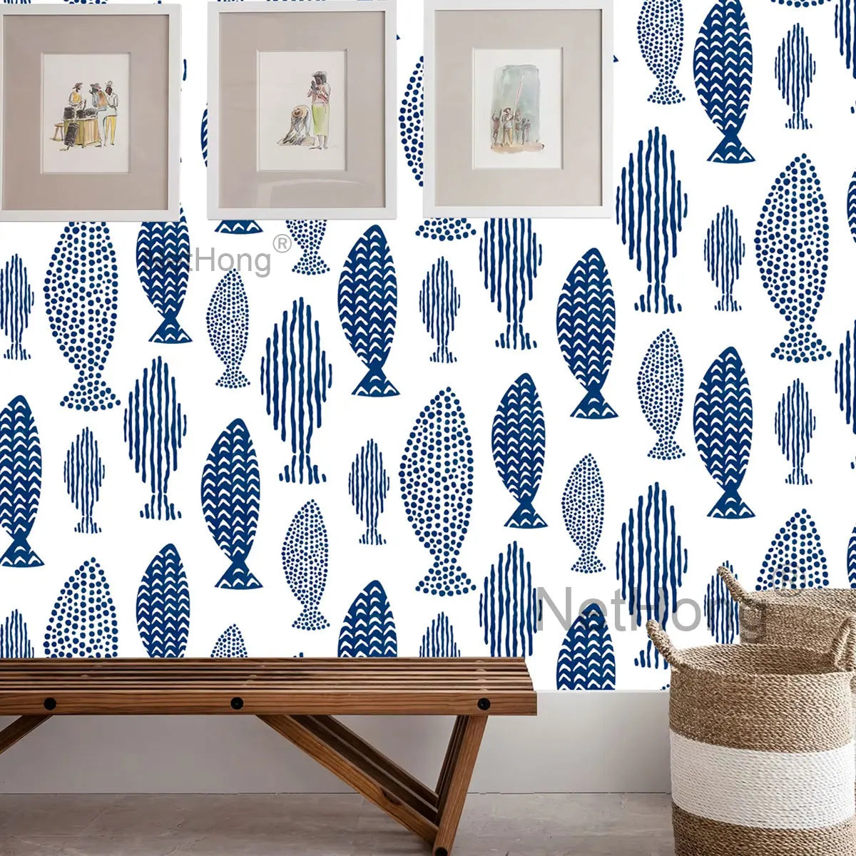 6M Vinyl Geometric small fish pattern Wallpaper Stickers Self Adhesive Contact Paper Waterproof