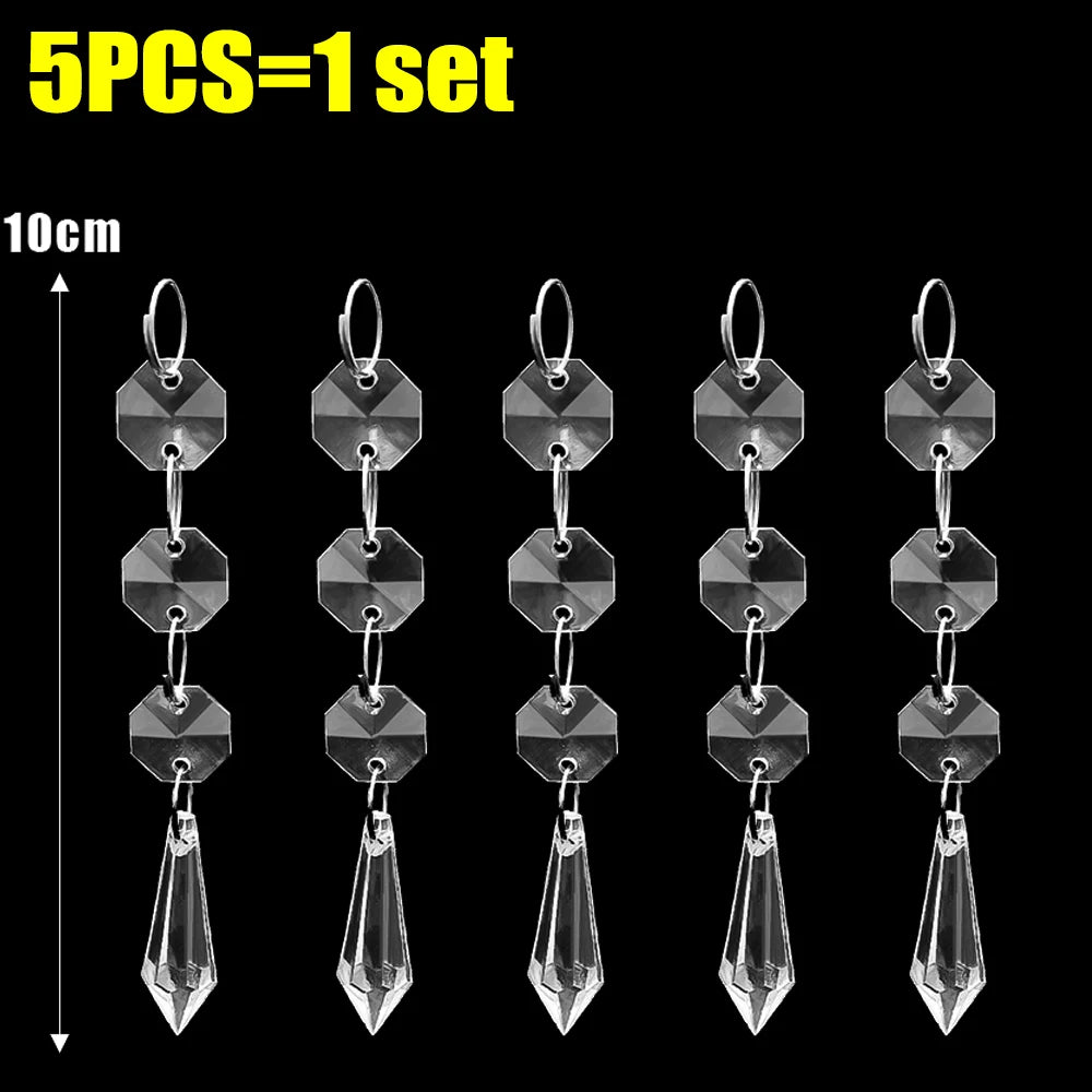 5-48Pcs Christmas Ornaments Crystal Tree Decorations Transparent Ice Strip Pendant DIY Teardrop Chandelier Xmas Wedding Beads