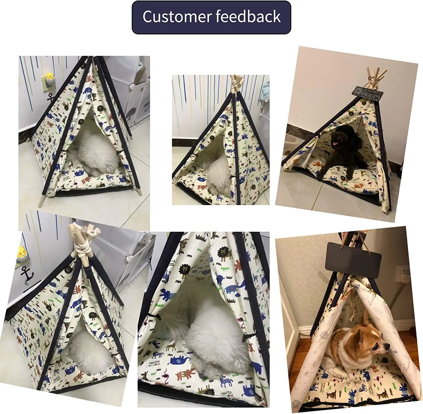 BingoPaw-Foldable Pet Tent with Cushion Pad, Cute Dog Bed House, Washable Cat Teepee, Playhouse Tents