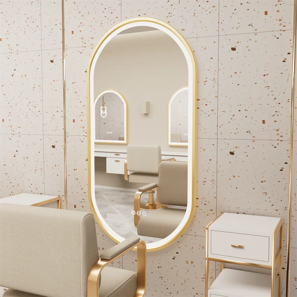 LUVODI Luxury Oval Led Illuminated Bathroom Mirror Gold Aluminum Frame with Demister Pad