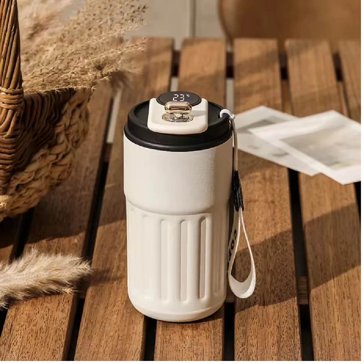 Travel Mug With Temperature Display, 304 Stainless Steel Vacumm Coffee Cups~