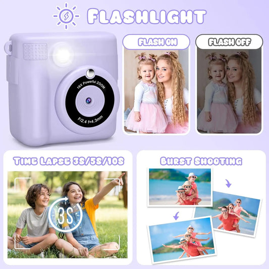Gofunly Children's Instant Print Camera Thermal Printing Digital Camera 2.4" 1080P Camera Toy For 6-12 Years