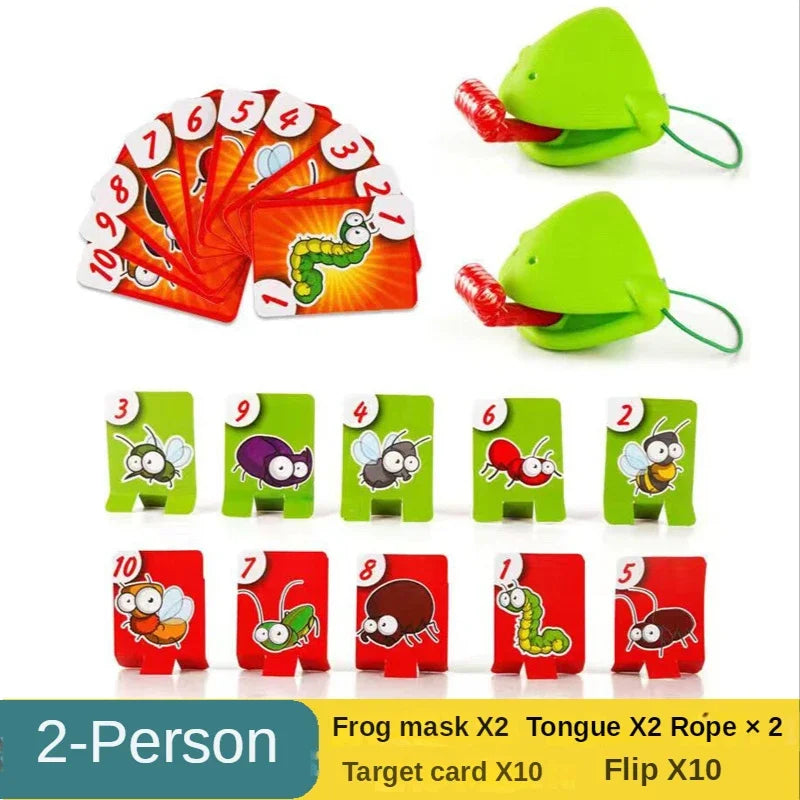 Frog Tongue-Sticking TikTok Same Funny Toy Lizards Mask Two-player Card Game Desktop Interactive Toys Parent-child Party Games