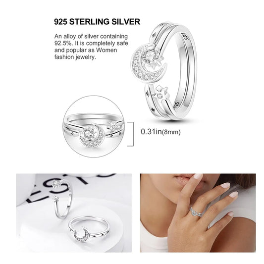 925 Sterling Silver Sparkling Zircon Ring - Classic Stackable Wedding Band for Women