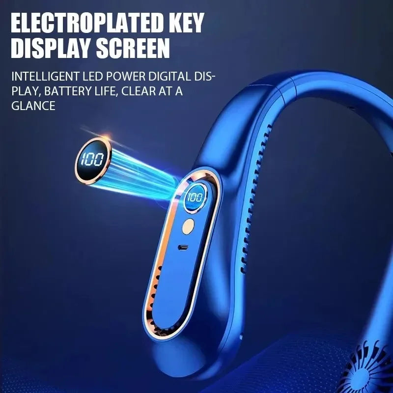 3000mAh Hanging Neck Fan Portable Bladeless Mini USB Rechargeable Mute LED Digital Display Electric Fan Summer Air Cooler 
