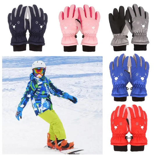 Winter Children Boys Girls Cute Cartoon Non-slip Thick Warm Sports Mittens Kids Ski Gloves Waterproof