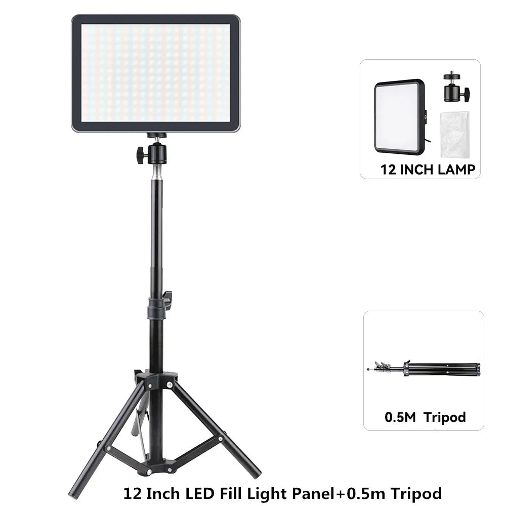 8/12 Inch LED Photography Video Panel Light Photo Studio Lighting Kit For Shoot Live Streaming Youbube With Tripod Stand