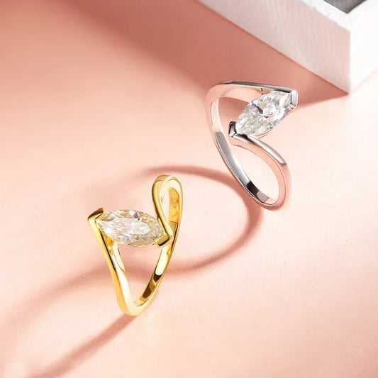 Smyoue 18K Plated 1CT Marquise Cut Moissanite Solitaire Ring for Women 100% 925 Sterling Silver Lab Diamond Weddind Band Bride