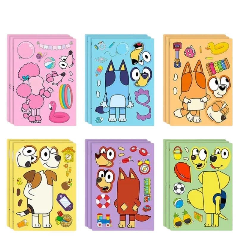 6/12/18Pcs Bluey Anime Cartoon Dog Puzzle Stickers Cute Children DIY Color Puzzle Education Stickers Kids Funny Toys Gift