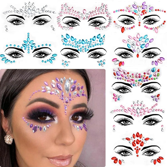 5Pcs/lot Mixed Shinying Girl Nail Glitter Face Stickers Rhinestone 3D Colorful Random Nail Face Crystal DIY Makeup Face/Body Dia