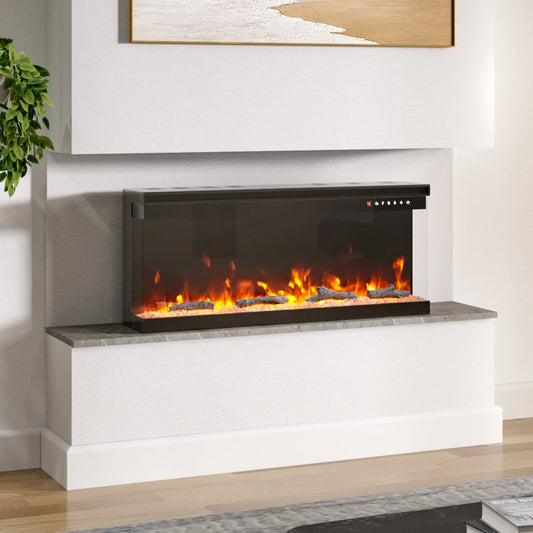 KOMORE Recessed/Freestanding 3-sided Tempered Glass Front Electric Fireplace, 12 Flame Colors, 1500W 40&50 Inch
