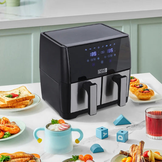 KOMORE 8L 1700W Touchscreen Doppelkorb-Heißluftfritteuse, 80°C-200°C einstellbare Temperatur, 30-Minuten-Timer und automatische Abschaltung