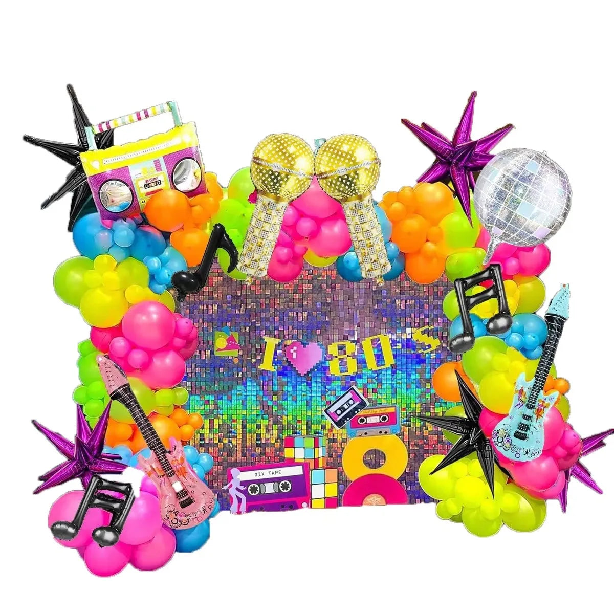 179pcs 80s music themed balloon garland arch kit, guitar disco ball musical note microphone balloons, 90s disco birthday party
