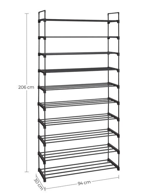 SONGMICS LSA10BK 10 Tier Shoe Rack High Shoe Rack Slim Shoe Rack Storage Metal Space Saving Dressing Room Entrance