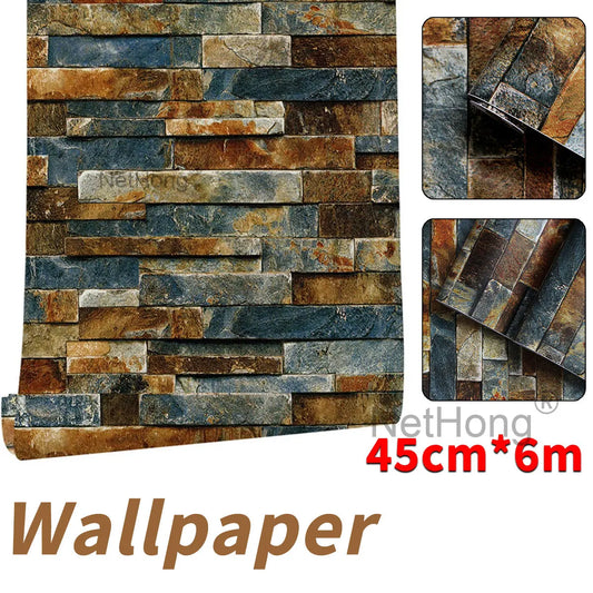 6M 3D Rust masonry pattern Effect Wallpaper Vinyl Self Adhesive Wall Stickers