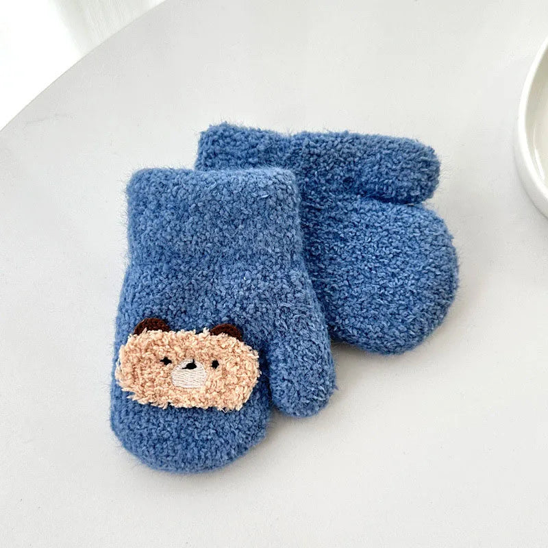 Baby Winter Mittens - Plush Cartoon Gloves with Neck String for Toddlers 1-3 Years