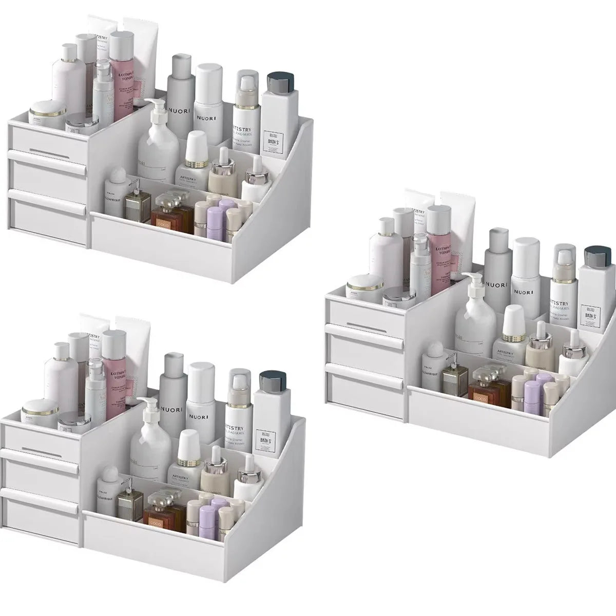 White Makeup Organizer with Drawers - Cosmetic Storage Box for Vanity & Dressing Table