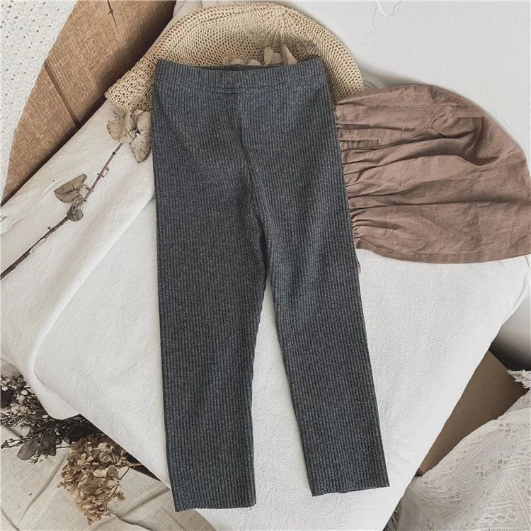 Autumn Baby Girl Leggings Solid Color Ribbed Knit Stretchy Pants 0-6Y Toddler Casual Daily Wear Pantyhose