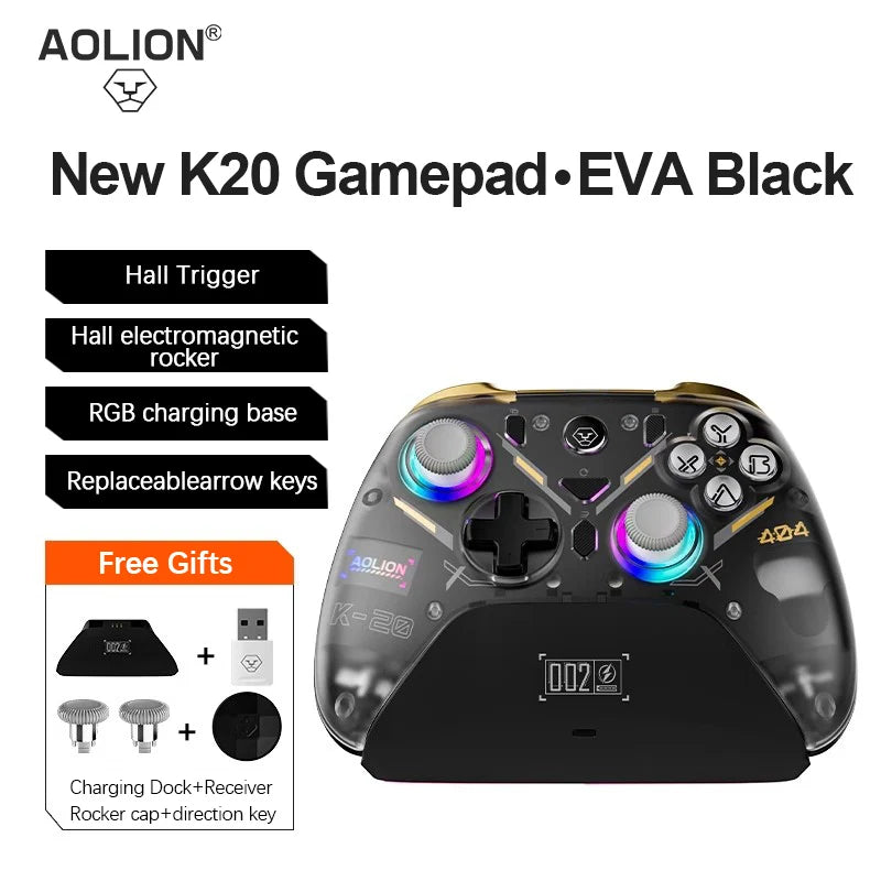 Aolion K20 RGB Kabelloser Gaming-Controller mit Ladestation, Gamepad mit Hall-Effekt, Joystick-Trigger für Switch 2/PC/Smartphone/Switch