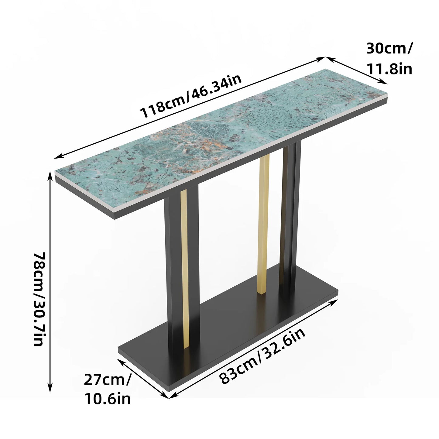 Delicate Texture Marble Console Table Living Room Bedroom Narrow Long Sofa Table Hall Display Stand Black Gold