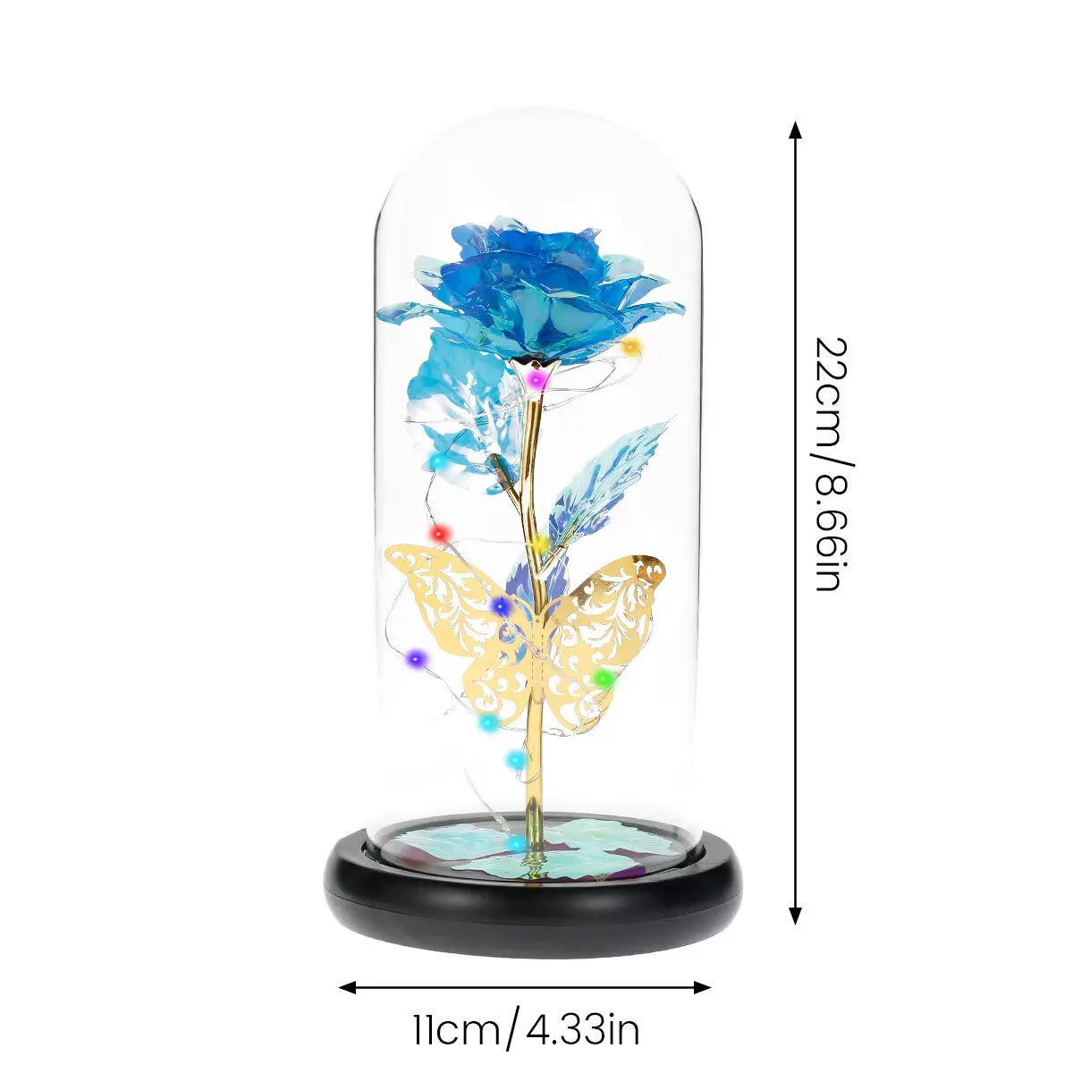 Pretty LED Light Up Flowers In Glass Dome, Rose With Fluttering Butterflies Gift