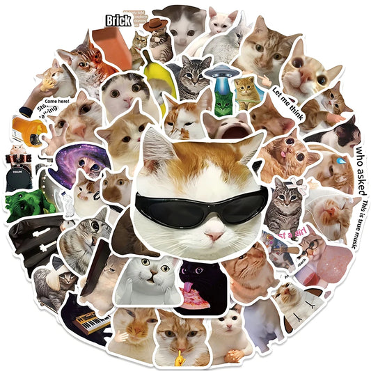 10/50/100/200pcs Cute Animal Cat Stickers Kawaii Girls Kids Funny Kitten MEME Graffiti Decal Toy Waterproof DIY Phone Case Bike