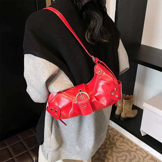 Y2K Red Bag Purse - Luxury Designer Shoulder Handbag for Women Girls Punk Clutch Retro 2024