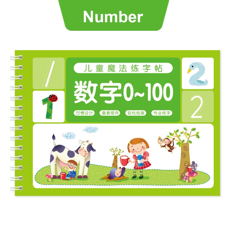 Reusable Children 3D Copybook For Calligraphy Numbers Handwriting Copybooks Learning Math Writing Practice Book For Kids
