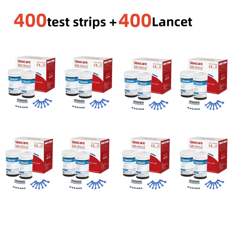 (for safe accu2) 50/100/200/300/400pcs Sinocare Blood Glucose Test Strips and Lancets for Diabetes Tester Blood Sugar Meter