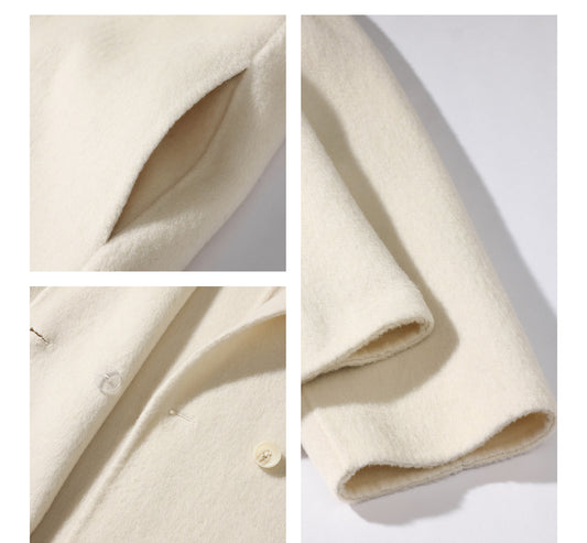 Double Breasted White Wool Coat For Women Autumn And Winter Double-sided Medium To Long Style