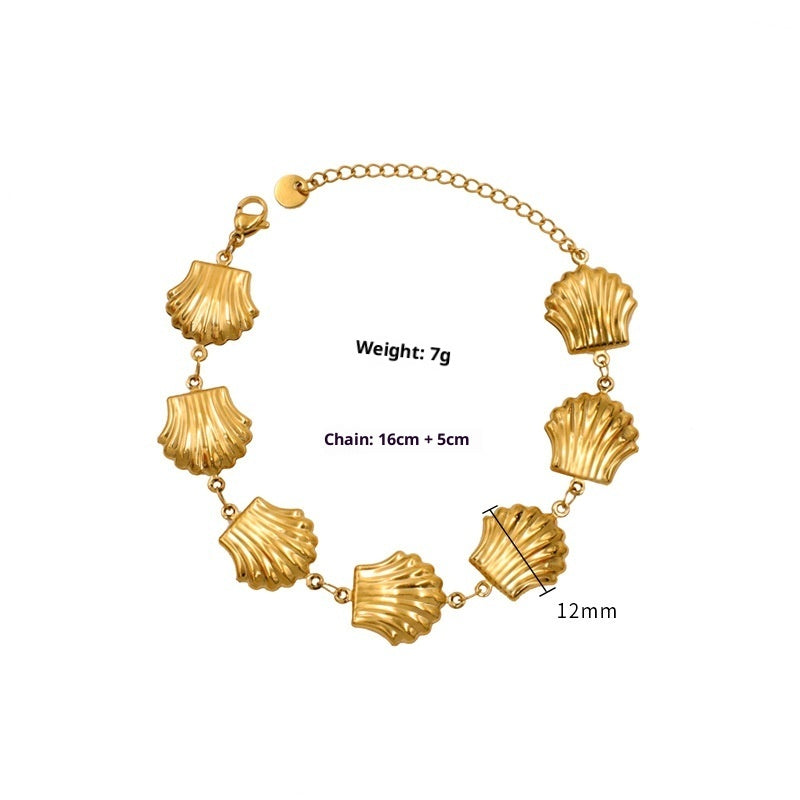 Shell Charm Titanium Steel Bracelet - Gold Plated Beach Jewelry for Women
