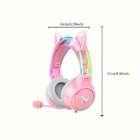 ONIKUMA X15pro Cat Ears Gaming Headset with LED Light-Up Headband, Wired, Noise-Canceling Mic for PC & Laptop