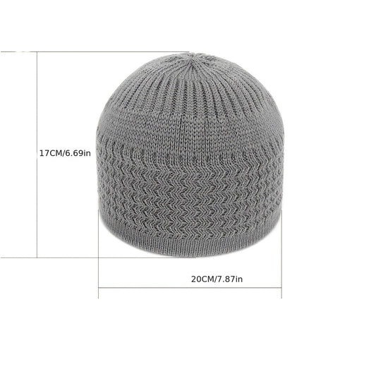 European And American Spring And Autumn Knitted Hat, Unisex Wavy Jacquard Unisex Dome Warm Beanie Cap, Muslim Pullover Knitted Hat, Ideal Choice For Gifts
