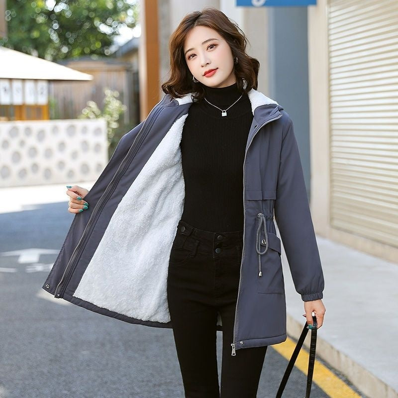 Winter Heavy Industry Fleece-lined Mid-length Trench Coat Lamb Wool Cotton Coat