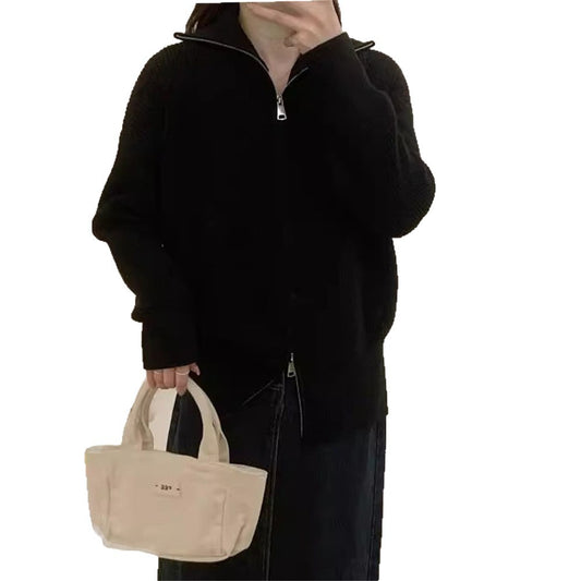 Hong Kong Style Design Double Zipper Knitted Cardigan Fashion Casual Jacket