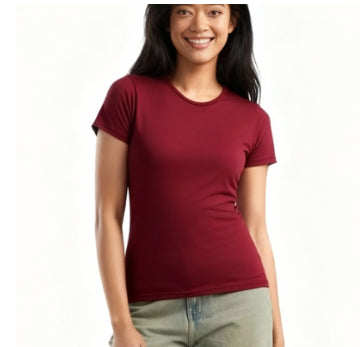 Women's Cotton Crew-neck Short-sleeve Top With A Fitted Waist For A Slimming Effect