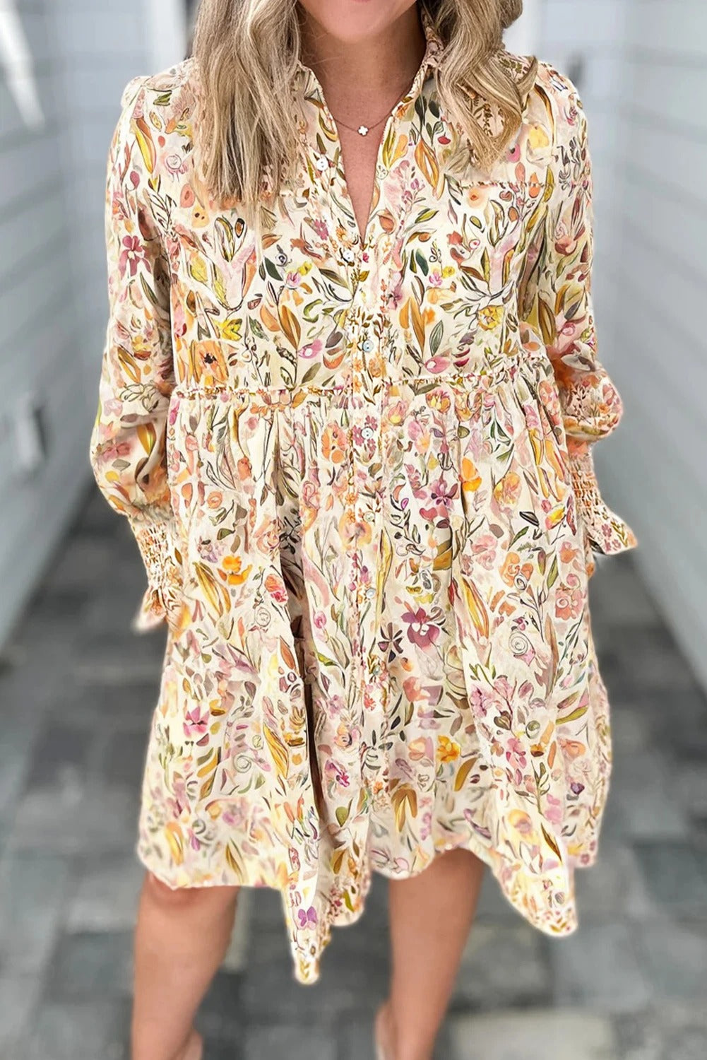 Women's Casual Loose Floral Long Sleeve Dress