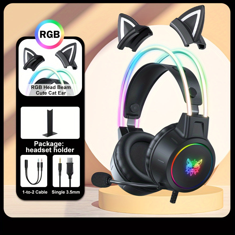 ONIKUMA X15pro Cat Ears Gaming Headset with LED Light-Up Headband, Wired, Noise-Canceling Mic for PC & Laptop