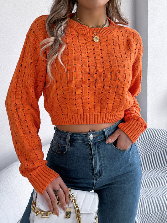 Women Sexy Backless Button Hollow Out Long Sleeve Pullover Sweater