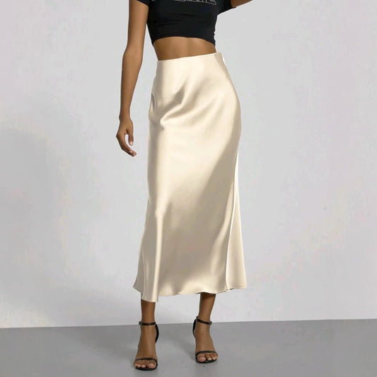 Women's Slim Fit Satin Skirt Fashion Chic Solid Long Skirt
